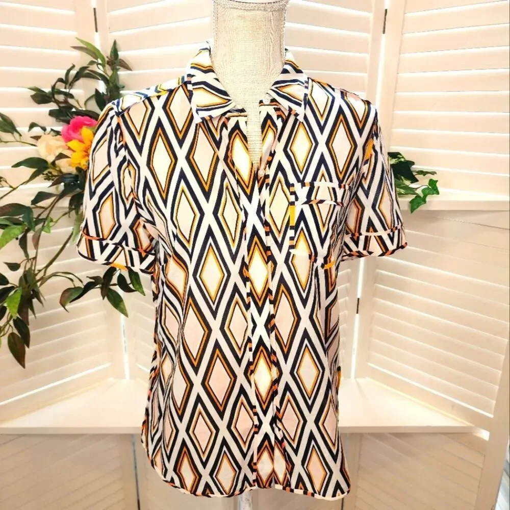 TORY BURCH GEOMETRIC BUTTON DOWN SIZE 8